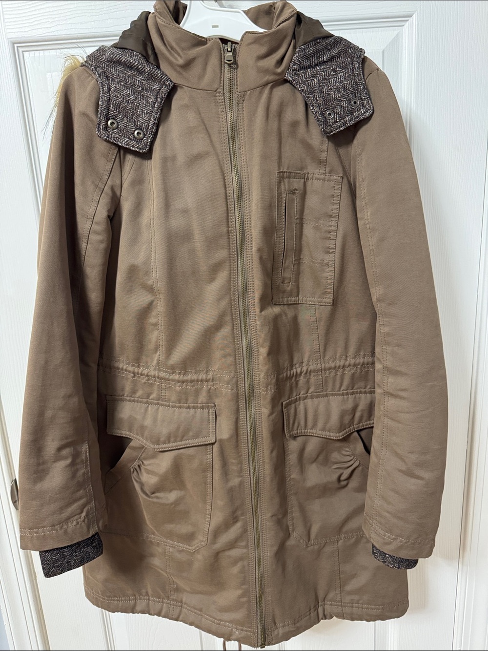 a.n.a Brown Bomber Jacket with Knit Trim